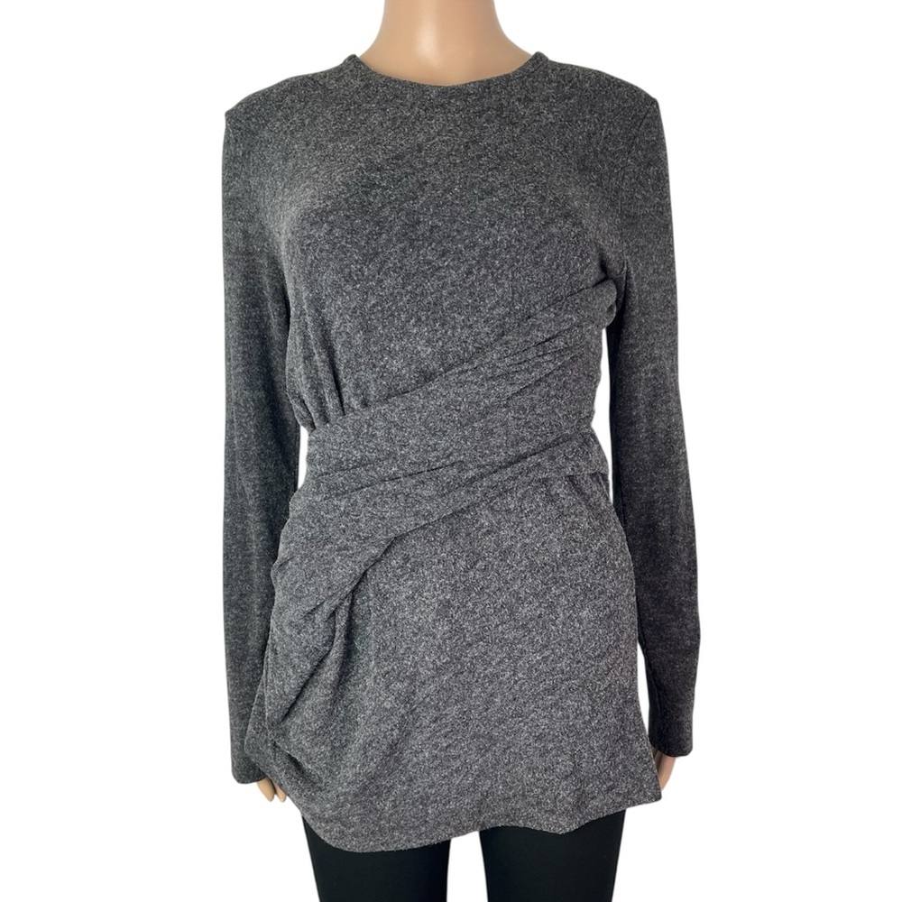 T Alexander Wang Stretch Twisted Attached Faux Wrap Gray Long Sleeve Top Shirt